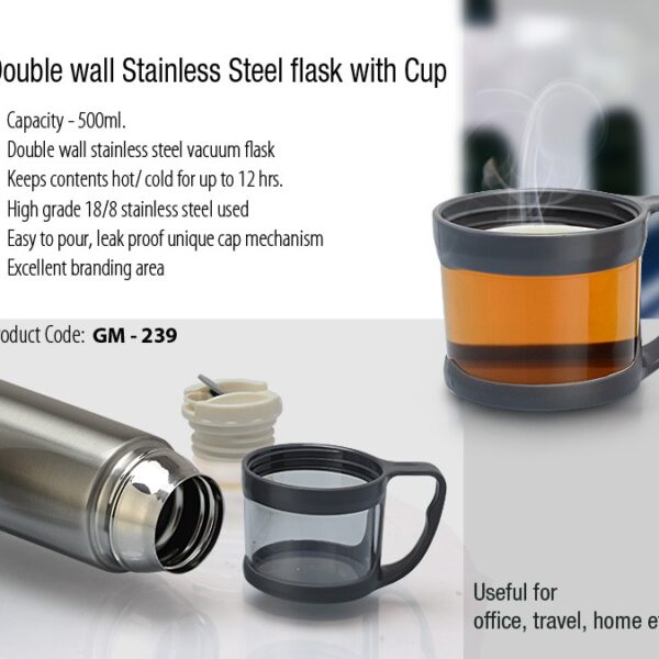 Double wall stainless steel vacuum flask with cup