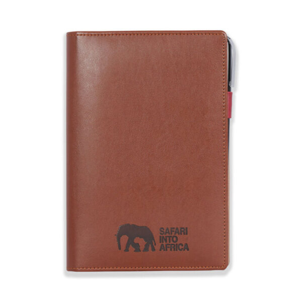 Brown A5 Planner with a pen